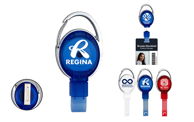 PVC FREE RECYCLED PLASTIC CARABINER BADGE REEL W/METAL CLIP